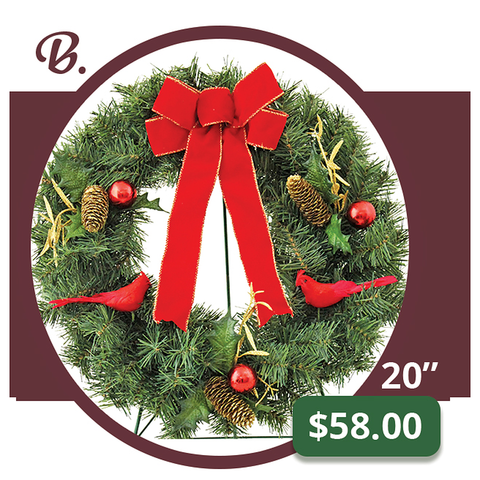 B - Deluxe Pine Wreath w/ Pinecones and Ornaments