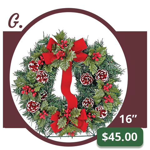 G - White Tip Red Cone Wreath & Bow