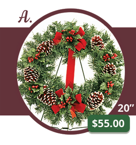 A - White-Tipped Red Cone Wreath & Bow