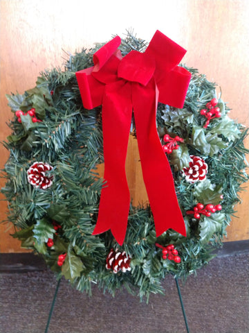 14-16" White Tip Red Cone Wreath & Bow