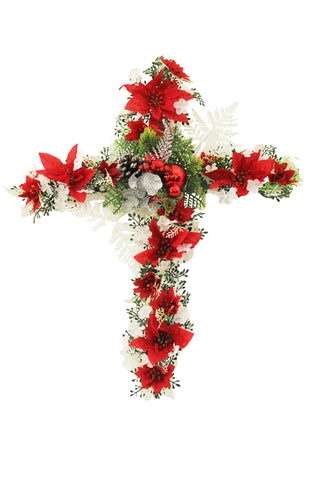 15 - Medium Silk Poinsettia Cross